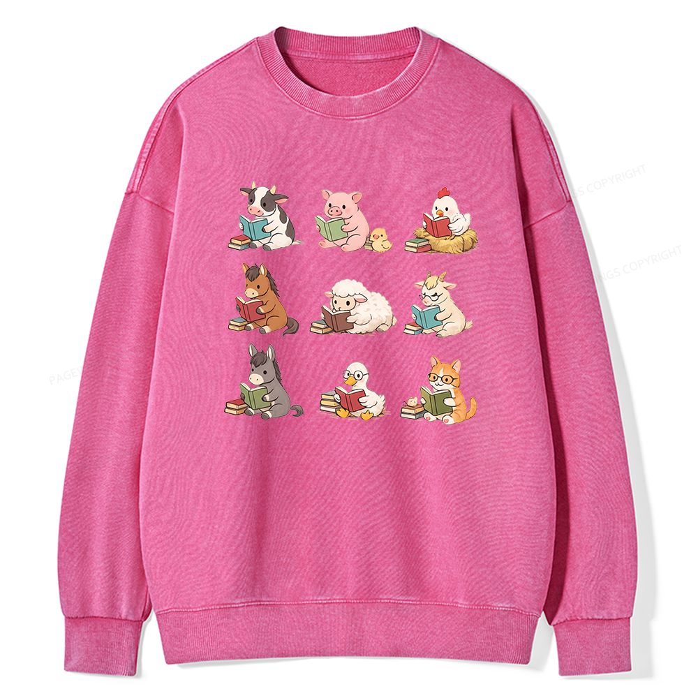 Pagewing Farm Animals Reading16179 Read Unisex Washed Sweatshirt