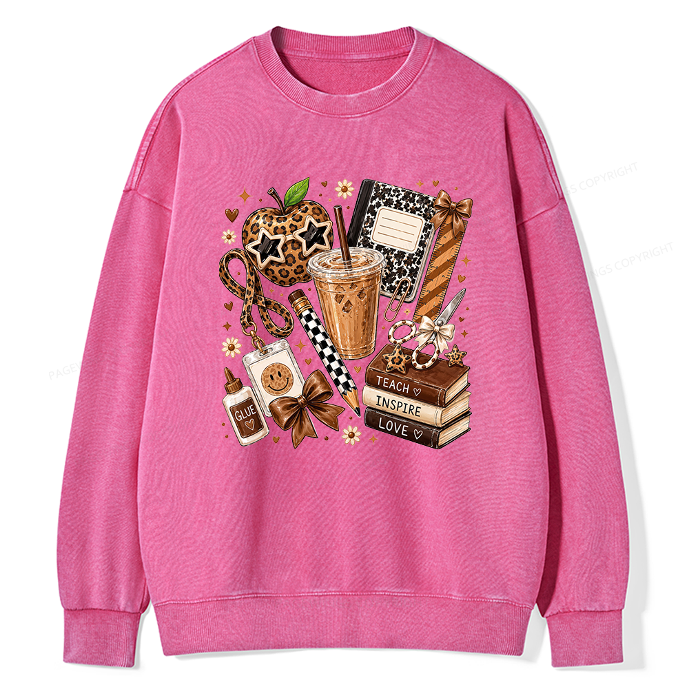 Pagewing Leopard Teacher Book16229 Read Unisex Washed Sweatshirt