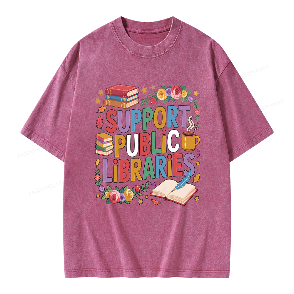 Pagewings Support Public Libraries Unisex Washed T-shirt