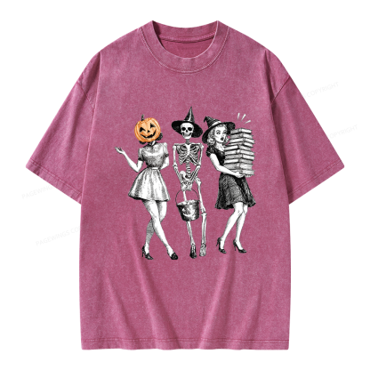 Pagewings Spooky Books Girl Unisex Washed T-shirt