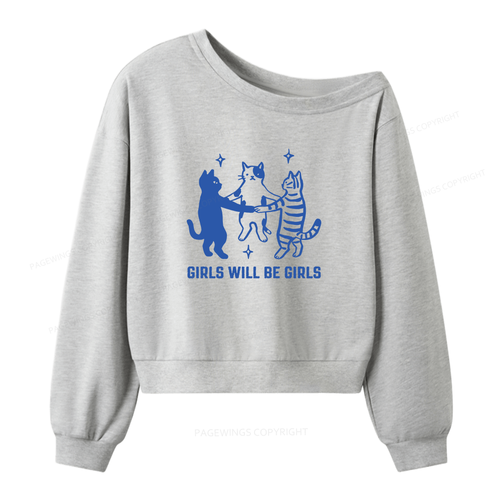 Pagewings Girls Will Be Girls 16326 Bookish Women Off Shoulder Sweatshirt