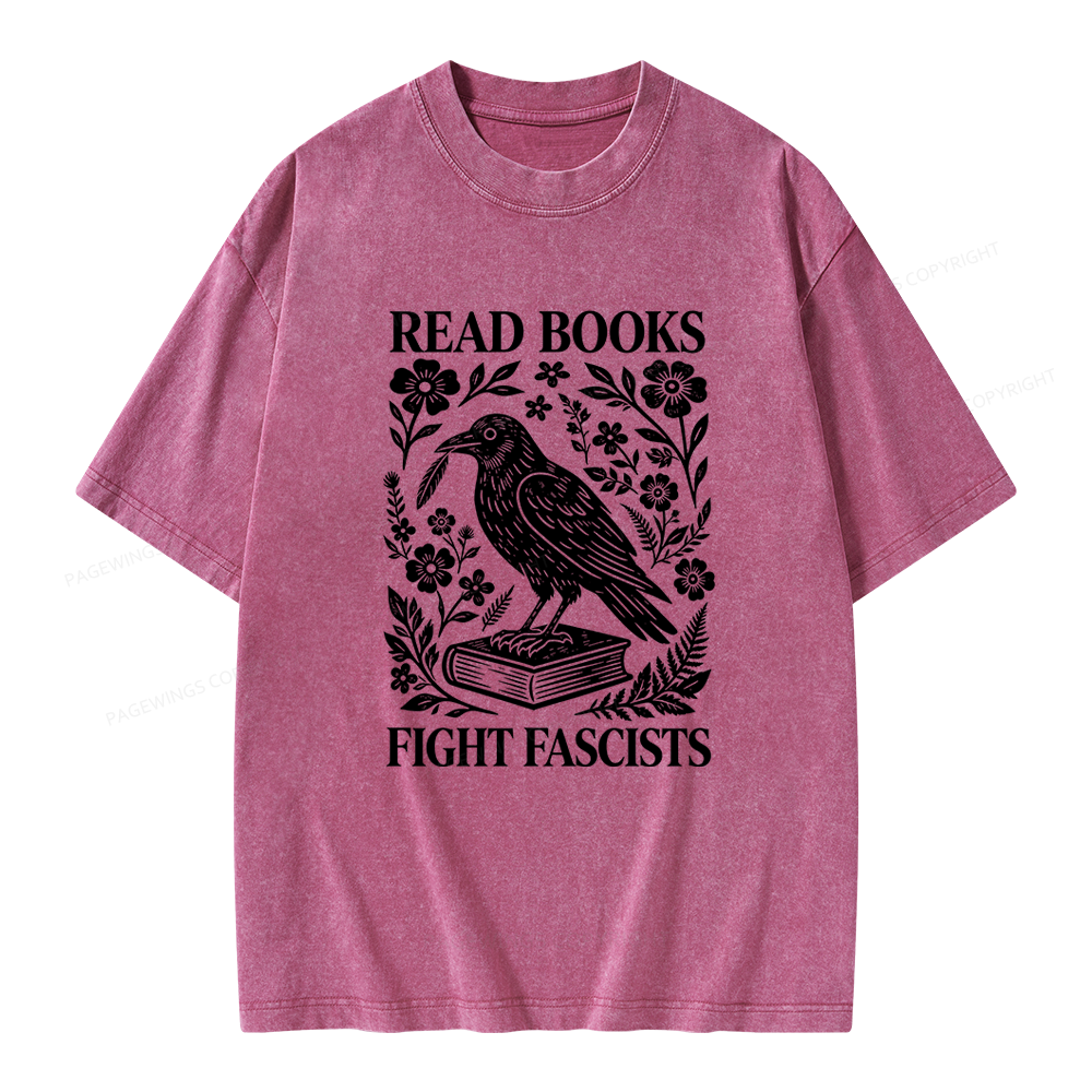 Pagewings Read Books Fight Fascists Unisex Washed T-shirt
