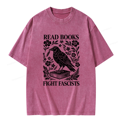 Pagewings Read Books Fight Fascists Unisex Washed T-shirt