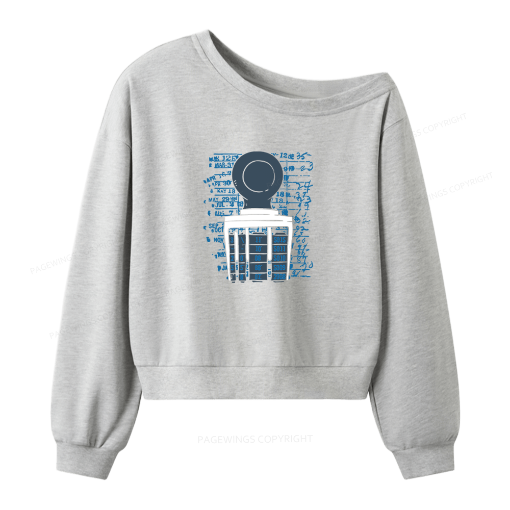 Pagewings Books Library Stamp 16436 Bookish Women Off Shoulder Sweatshirt