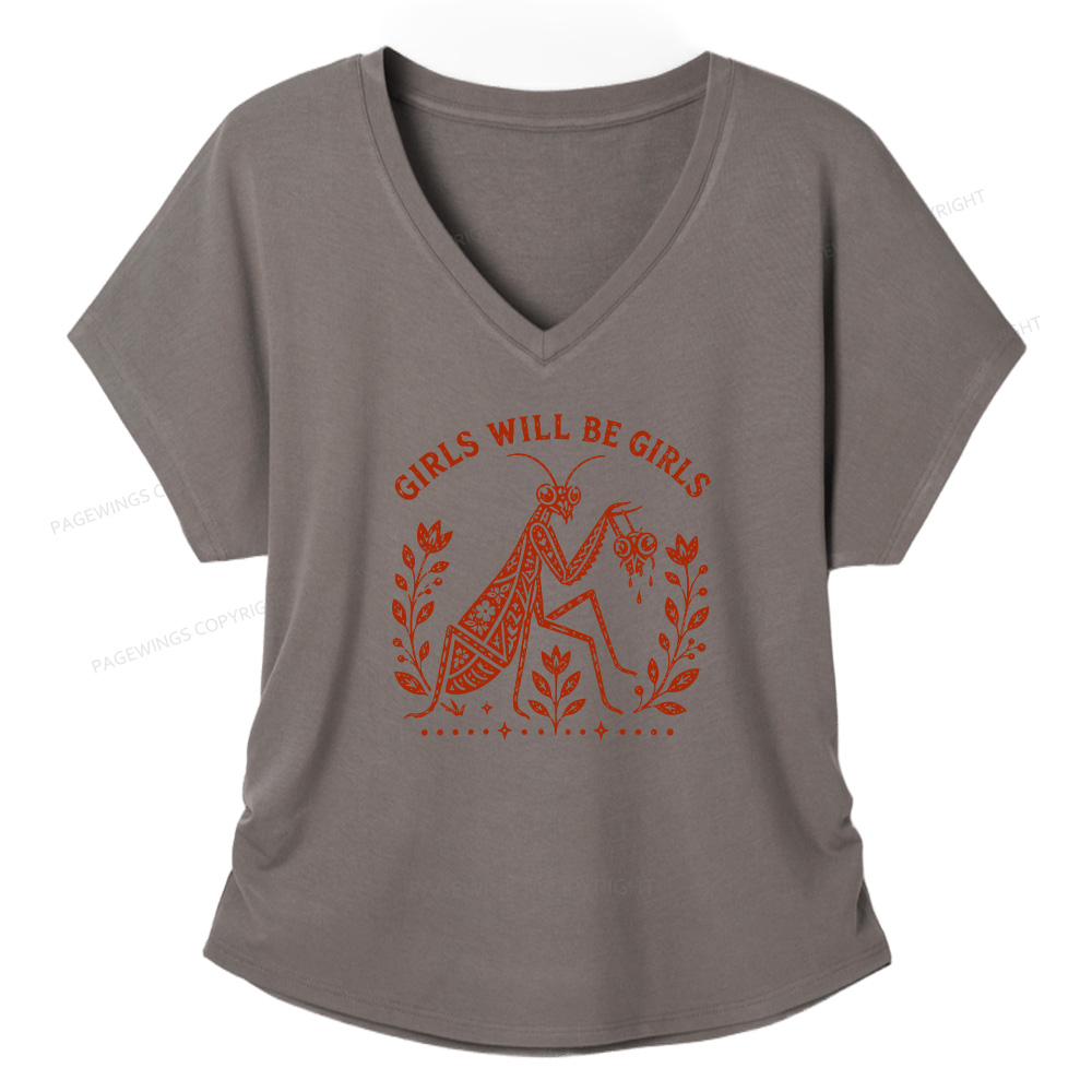 Pagewing Girls Will Be Girls16300 Soft Women's Modal V-neck T-shirt