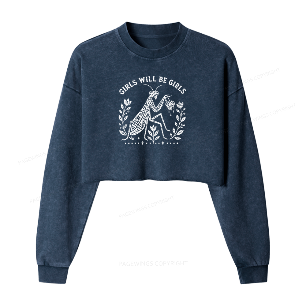 Pagewing Girls Will Be Girls 16300 Bookish Washed Crop Sweatshirt