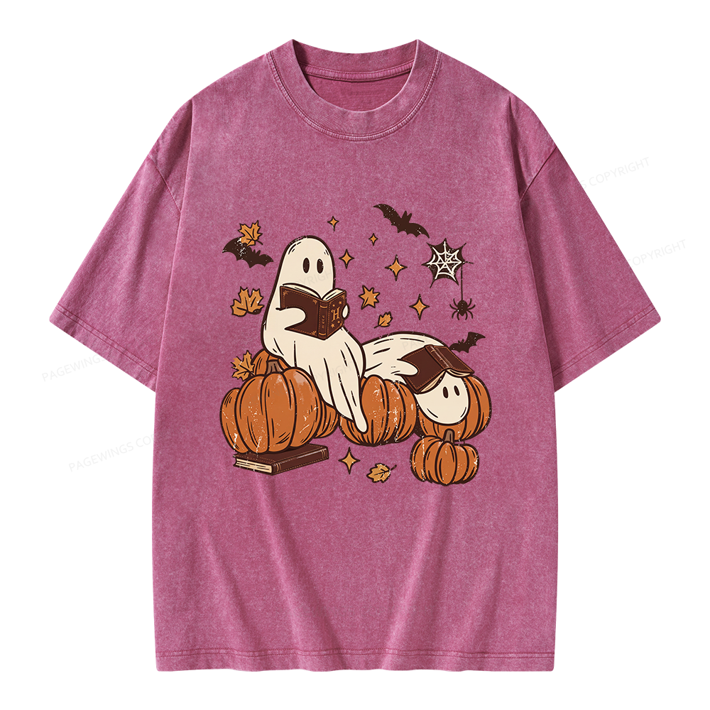 Pagewings Ghost Reading Unisex Washed T-shirt