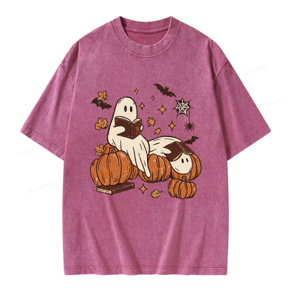 Pagewings Ghost Reading Unisex Washed T-shirt