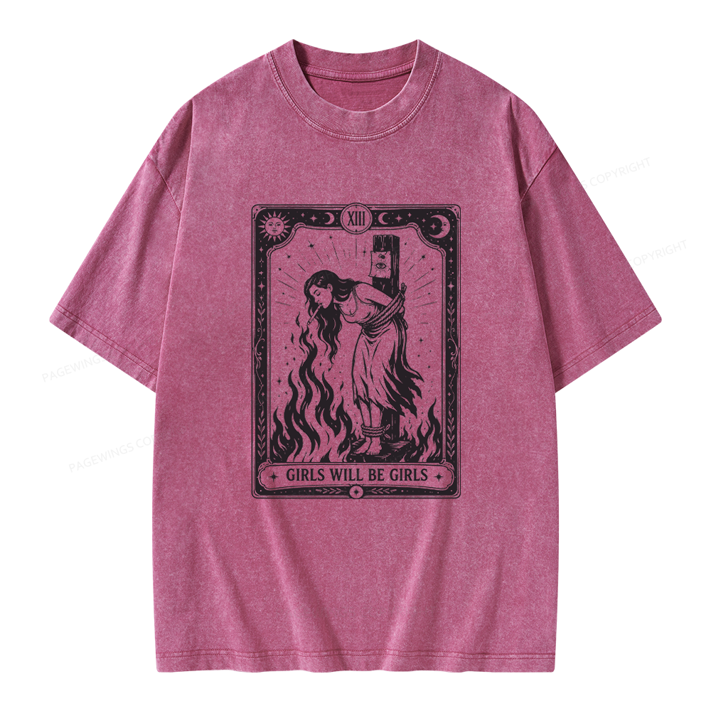 Pagewings Girls Will Be Girls Unisex Washed T-shirt