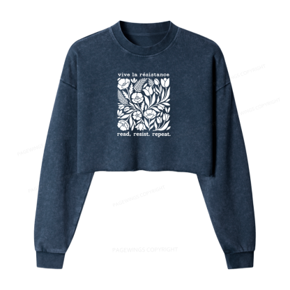 Pagewings Read Resist Repeat 16414 Bookish Washed Crop Sweatshirt