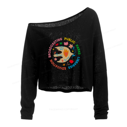 Pagewings Public Libraries Slouchy Long Sleeve Off Shoulder T-shirts