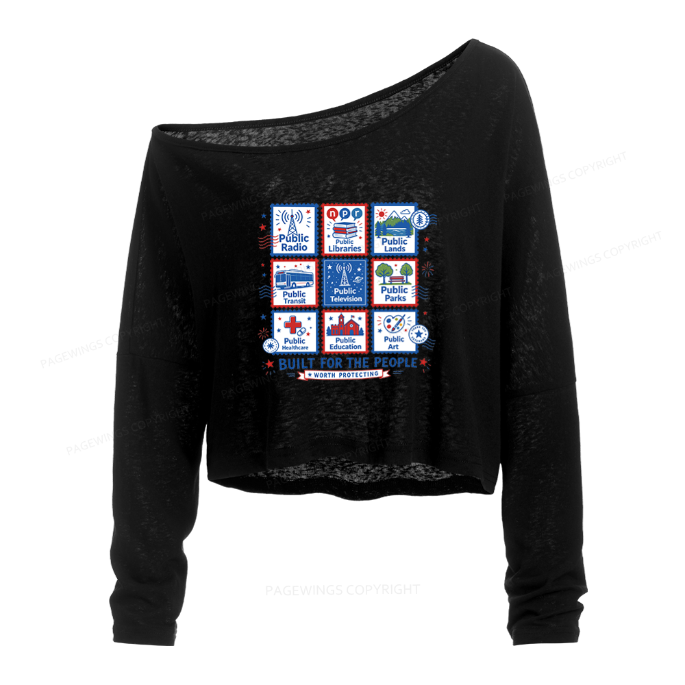 Pagewings Public Libraries Slouchy Long Sleeve Off Shoulder T-shirts