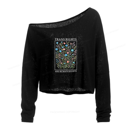 Pagewings Trans Rights Slouchy Long Sleeve Off Shoulder T-shirts