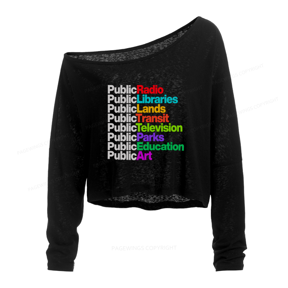 Pagewings Public Libraries Slouchy Long Sleeve Off Shoulder T-shirts