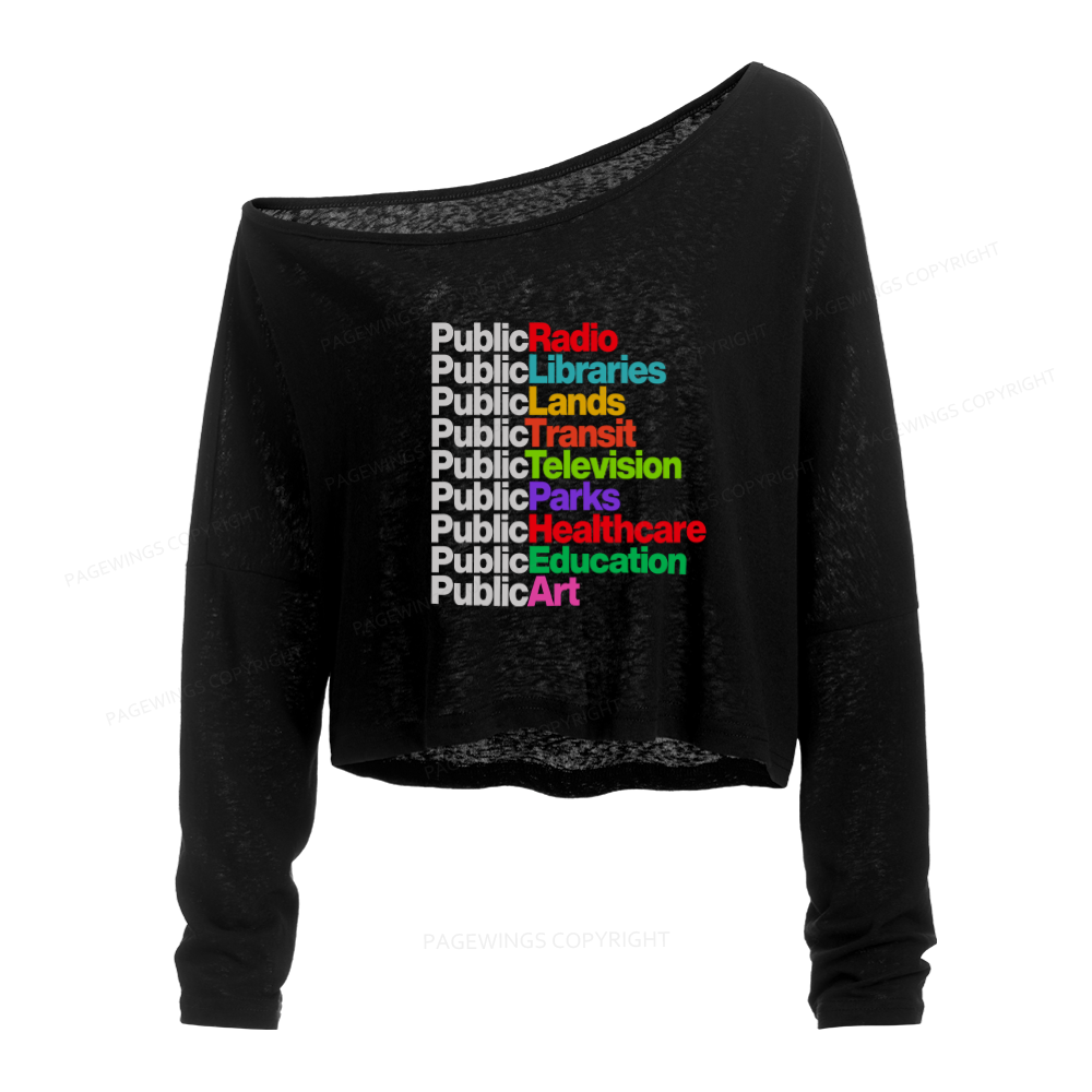 Pagewings Personalized Public Libraries Slouchy Long Sleeve Off Shoulder T-shirts