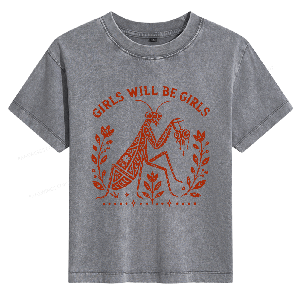 Pagewing Girls Will Be Girls Bookish Women's Washed T-shirt