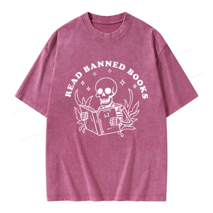 Pagewings Read Banned Books Unisex Washed T-shirt