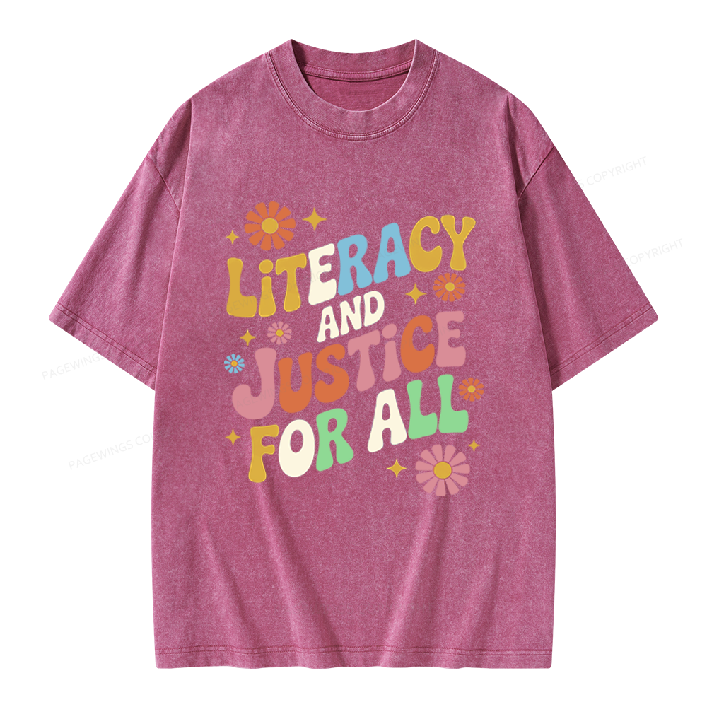 Pagewings Literacy And Justice For All Unisex Washed T-shirt