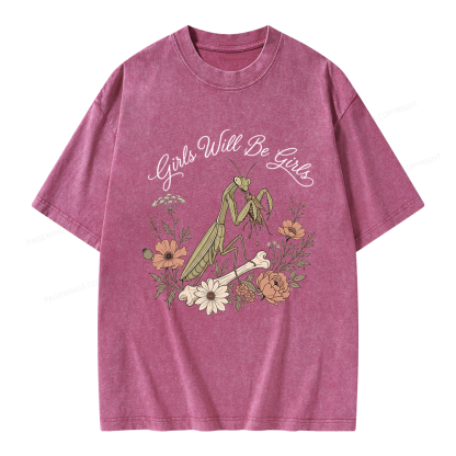 Pagewings Girls Will Be Girls Unisex Washed T-shirt