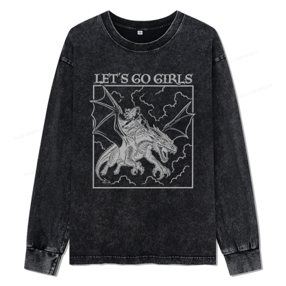 Pagewings Retro Dragon Rider Unisex Washed Long Sleeve T-shirt
