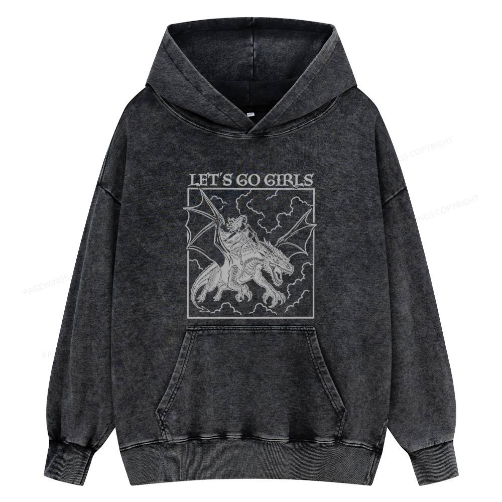 Pagewings Retro Dragon Rider Unisex Washed Hoodie