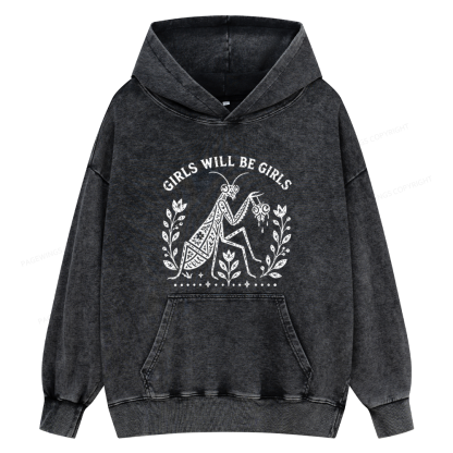Pagewings Girls Will Be Girls Unisex Washed Hoodie