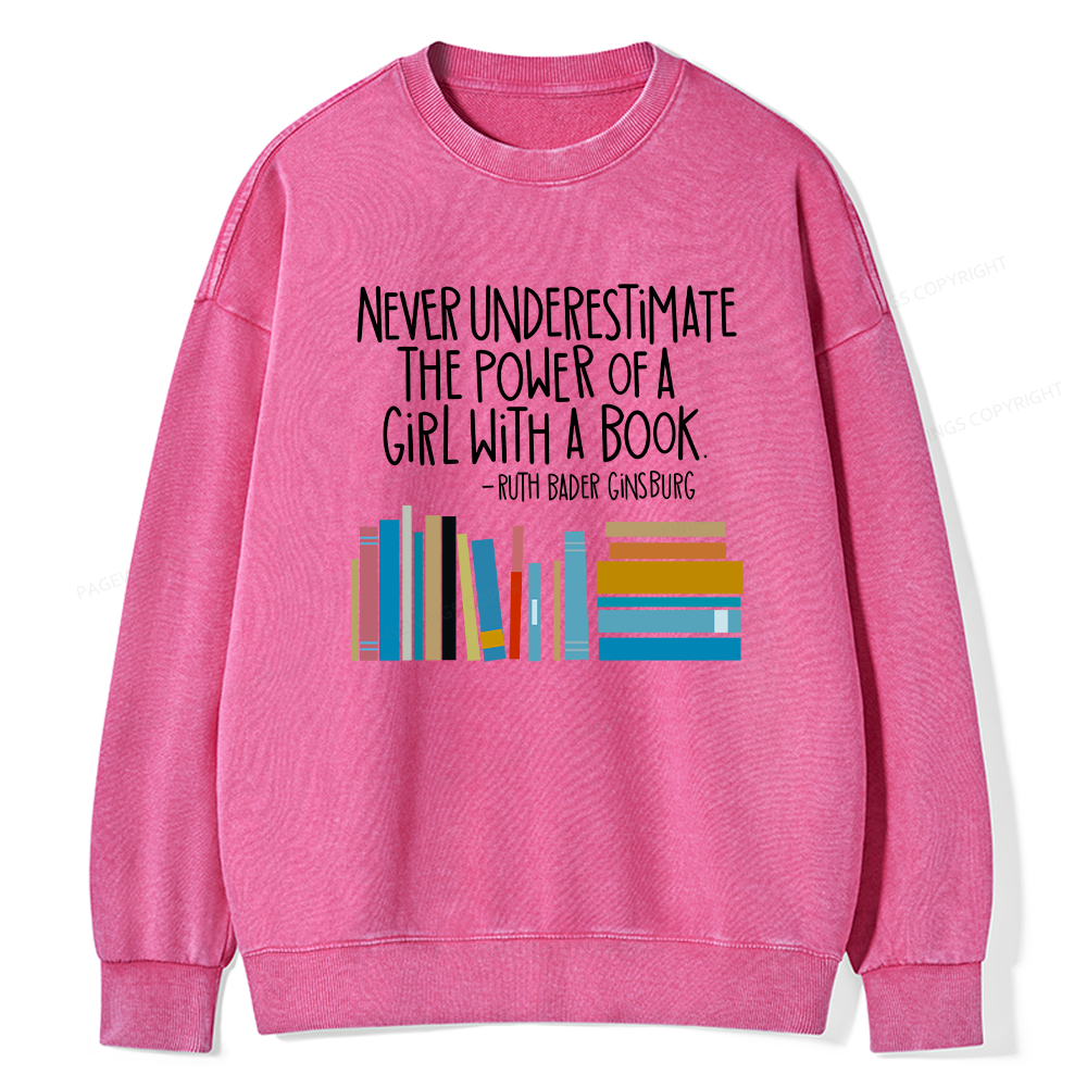 Pagewings Ruth Bader Ginsburg Girl with a Book Unisex Washed Sweatshirt