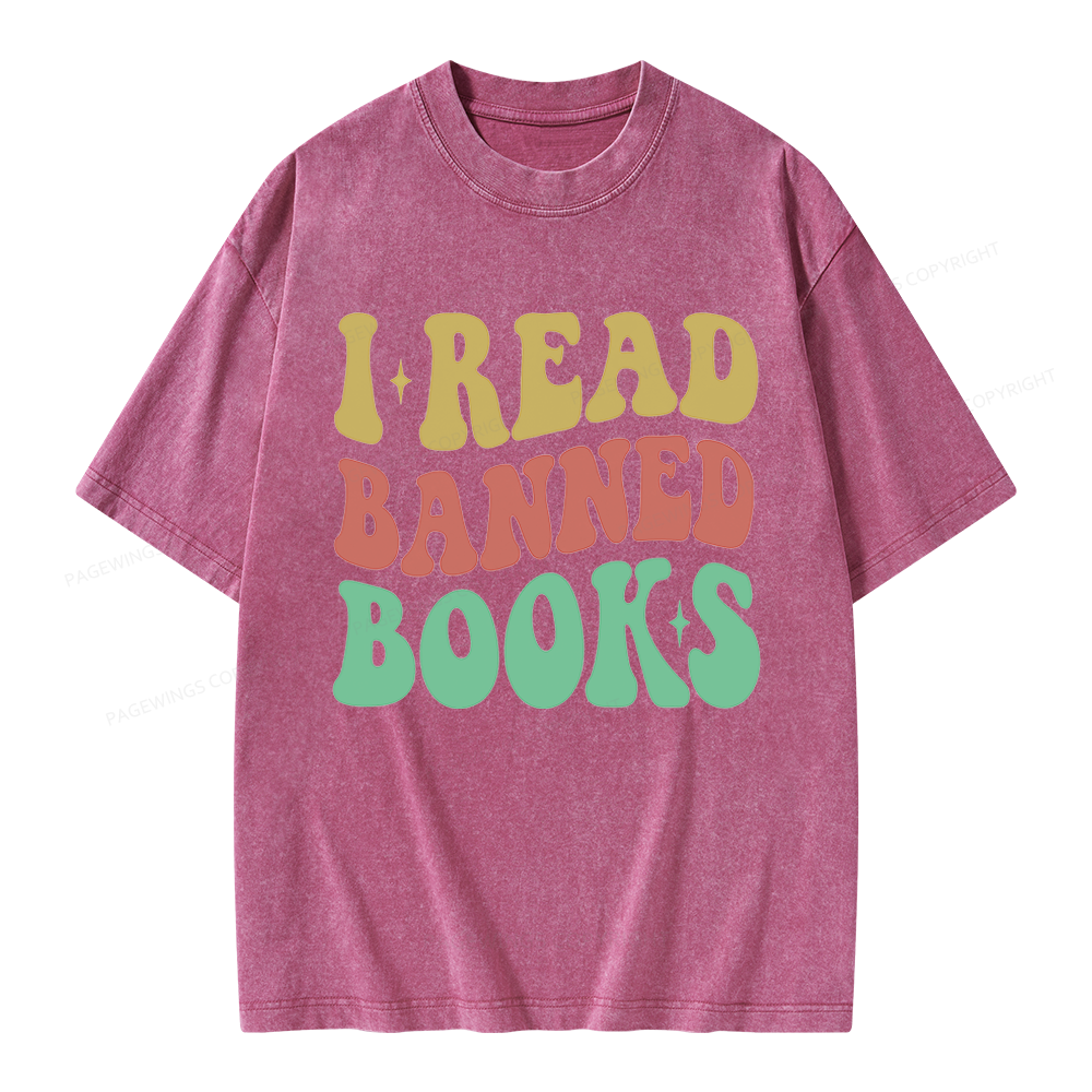 Pagewings Vintage I Read Banned Books Unisex Washed T-shirt