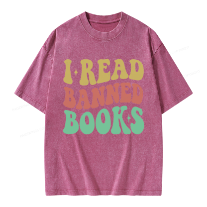 Pagewings Vintage I Read Banned Books Unisex Washed T-shirt