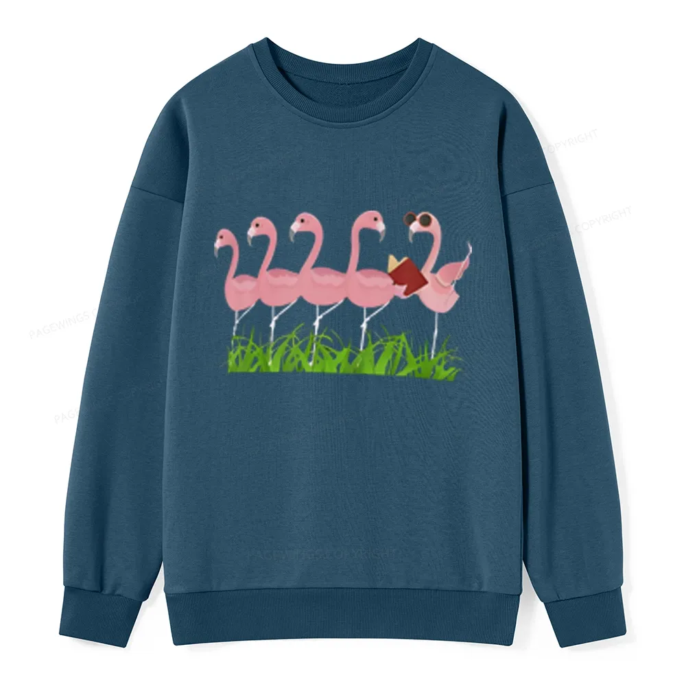 Pagewings Funny Flamingo Reading Book Unisex Classic Sweatshirt