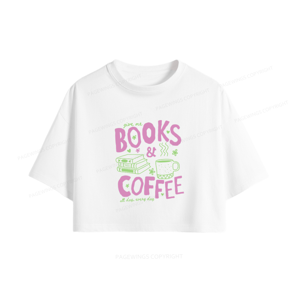 Pagewings Books and Coffee Women Crop Tops