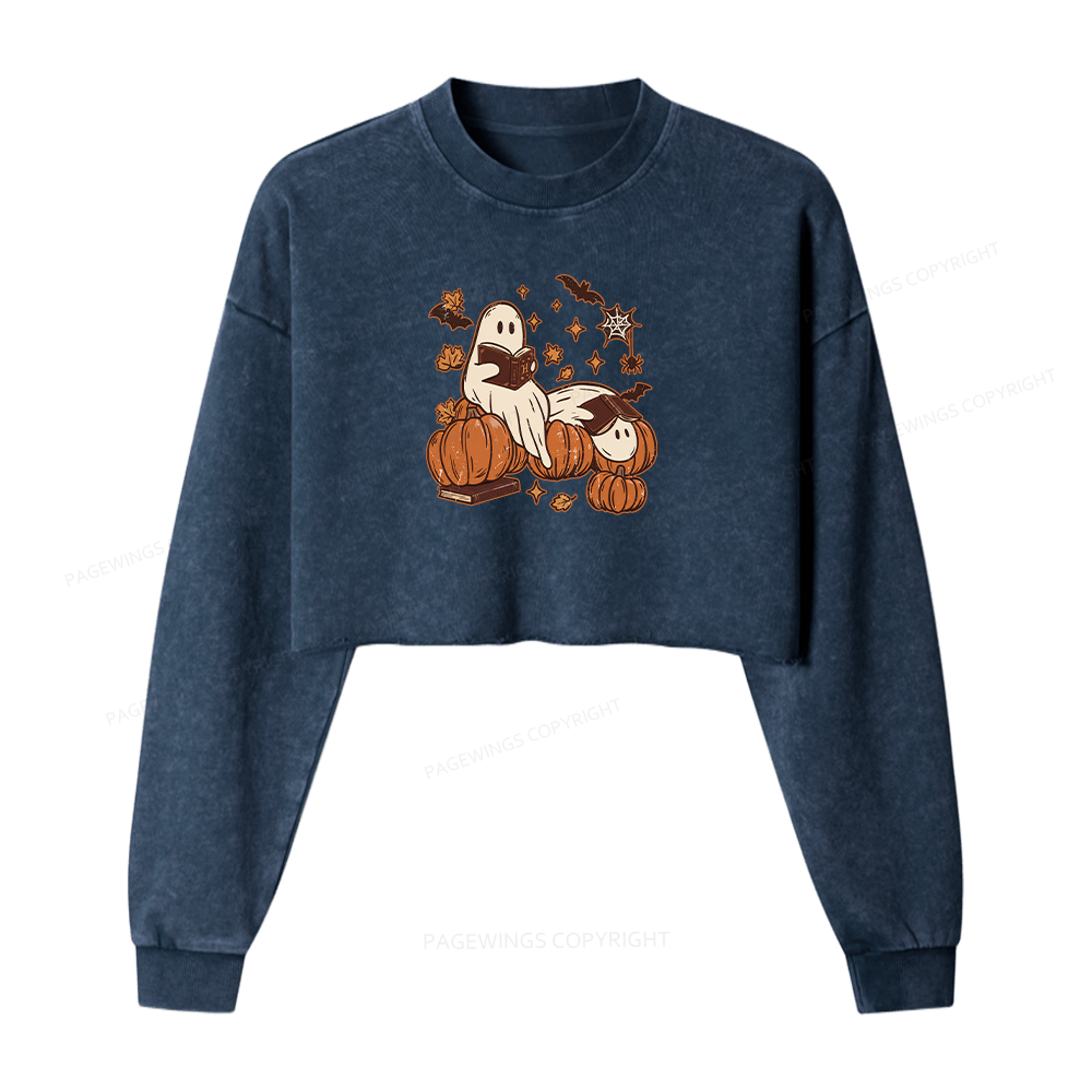 Pagewings Ghost Reading Washed Crop Sweatshirt