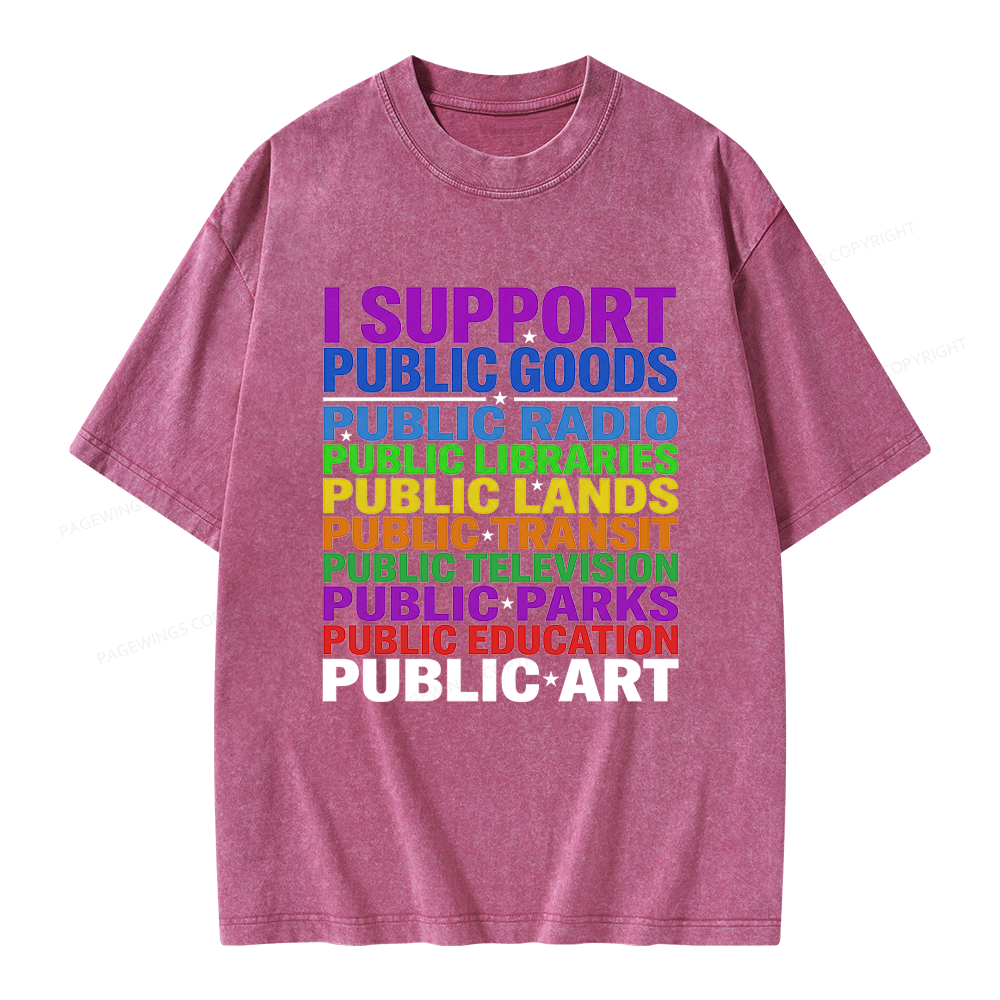Pagewings I Support Public Libraries Unisex Washed T-shirt
