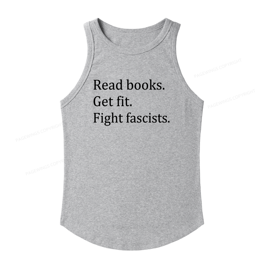 Pagewings Read Books Get Fit Fight Fascists Women's Fitted Tank Top 