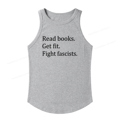 Pagewings Read Books Get Fit Fight Fascists Women's Fitted Tank Top 