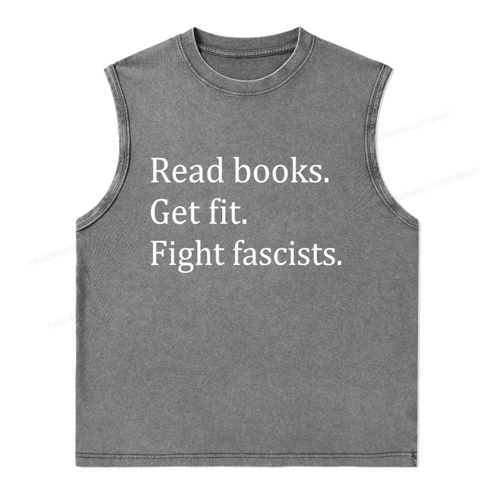 Pagewings Read Books Get Fit Fight Fascists Bookish Unisex Washed Tank Top