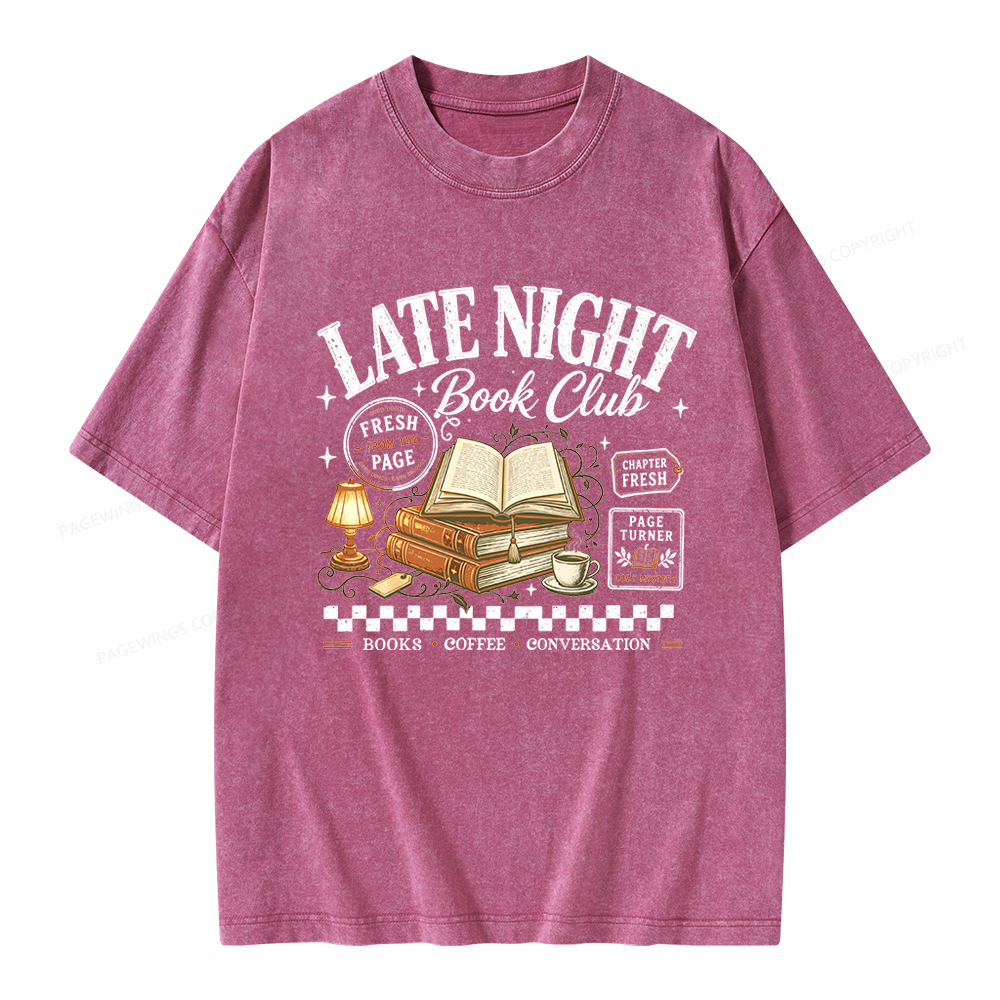 Pagewings Late Night Book Club Unisex Washed T-shirt