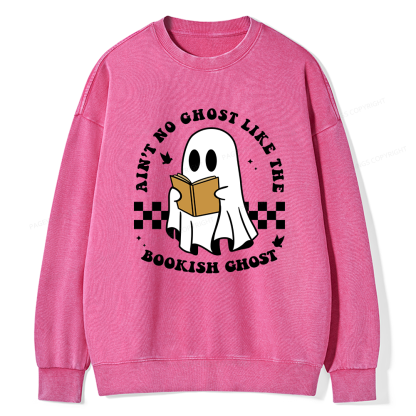 Pagewings Ain't No Ghost Like The Bookish Ghost Unisex Washed Sweatshirt