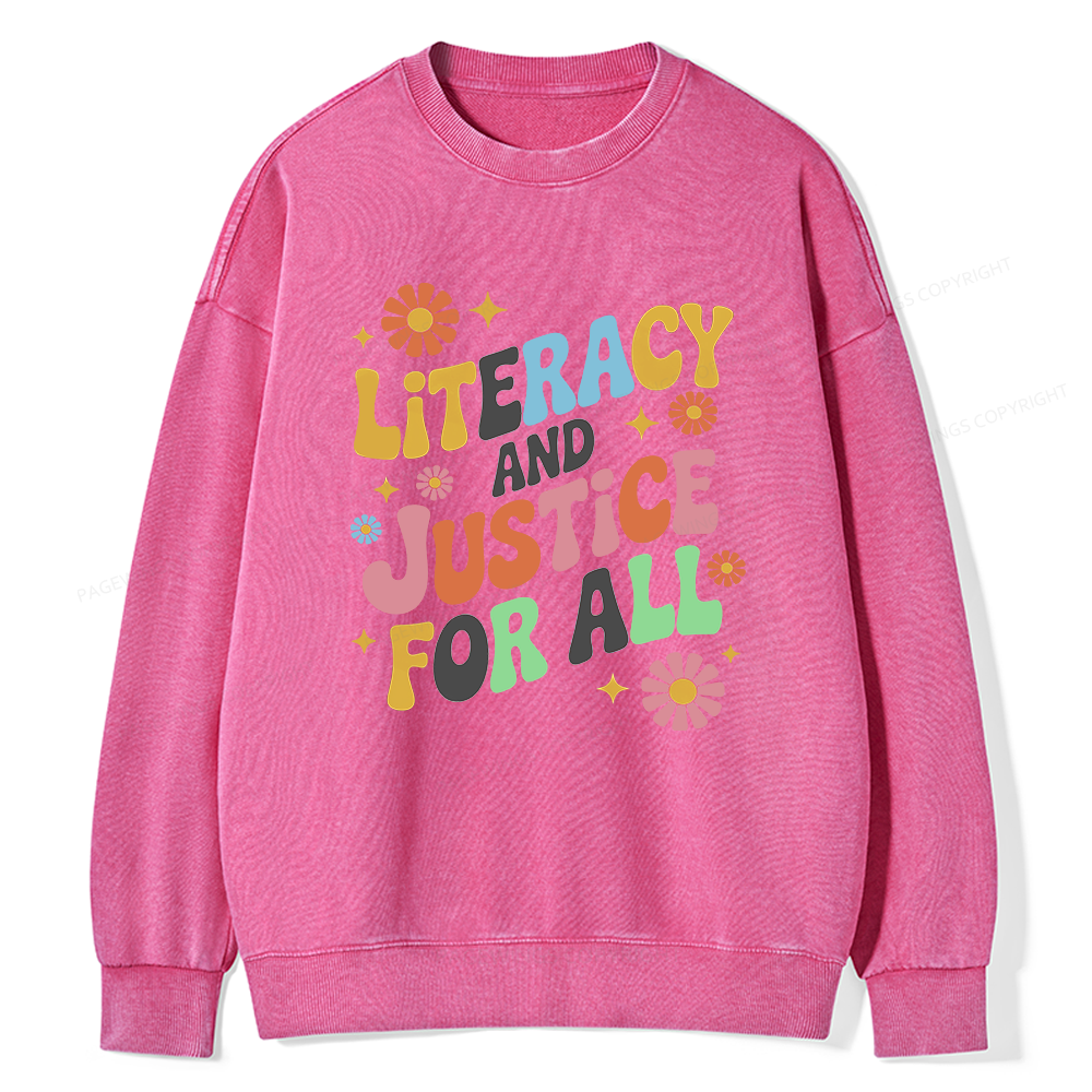 Pagewings Literacy And Justice For All Unisex Washed Sweatshirt