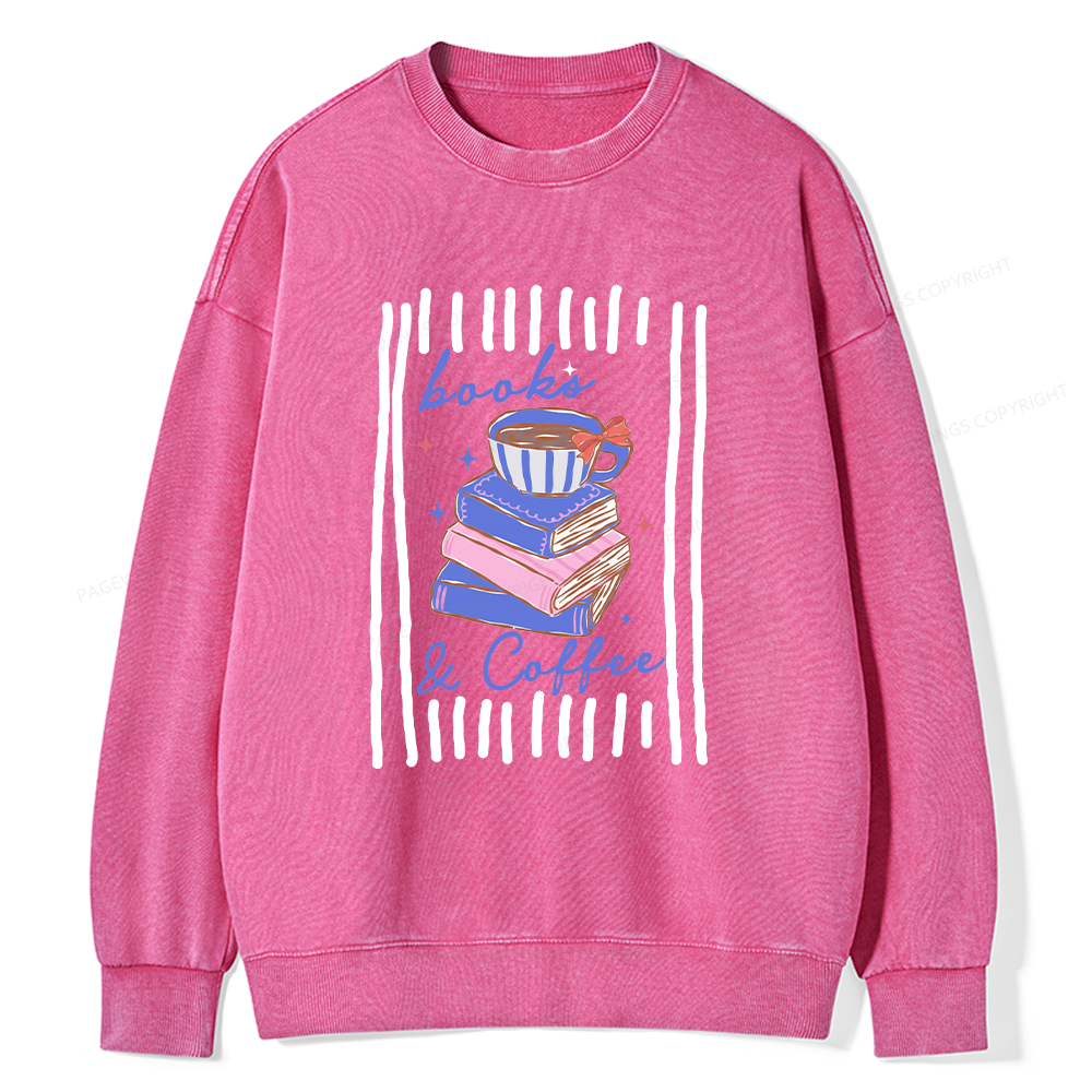 Pagewings Books and Coffee Unisex Washed Sweatshirt