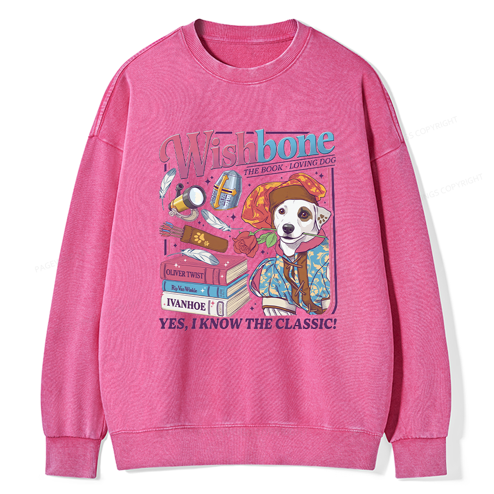 Pagewings Wishbone Dog Unisex Washed Sweatshirt
