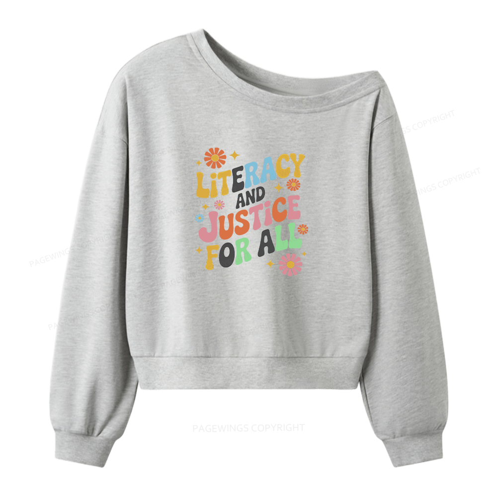 Pagewings Literacy And Justice For All Bookish Women Off Shoulder Sweatshirt