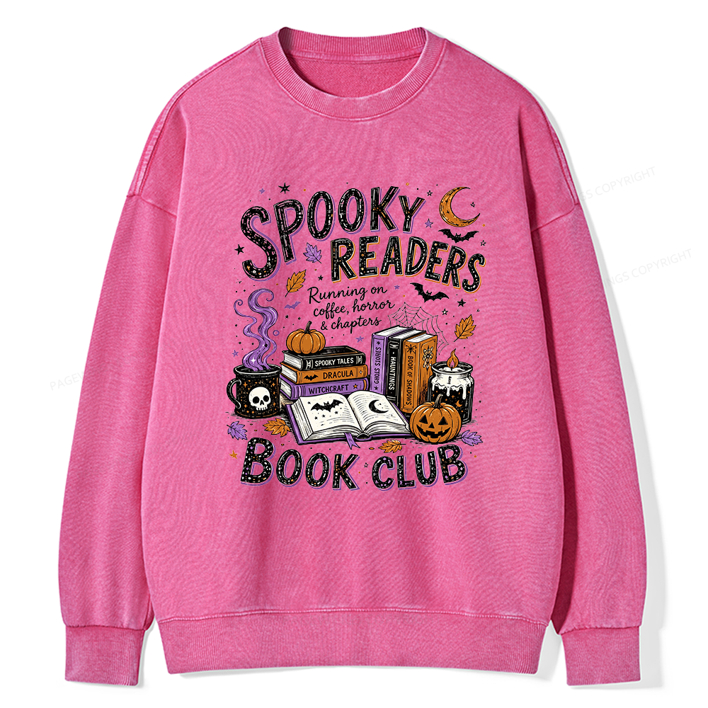 Pagewings Spooky Readers Book Club Unisex Washed Sweatshirt