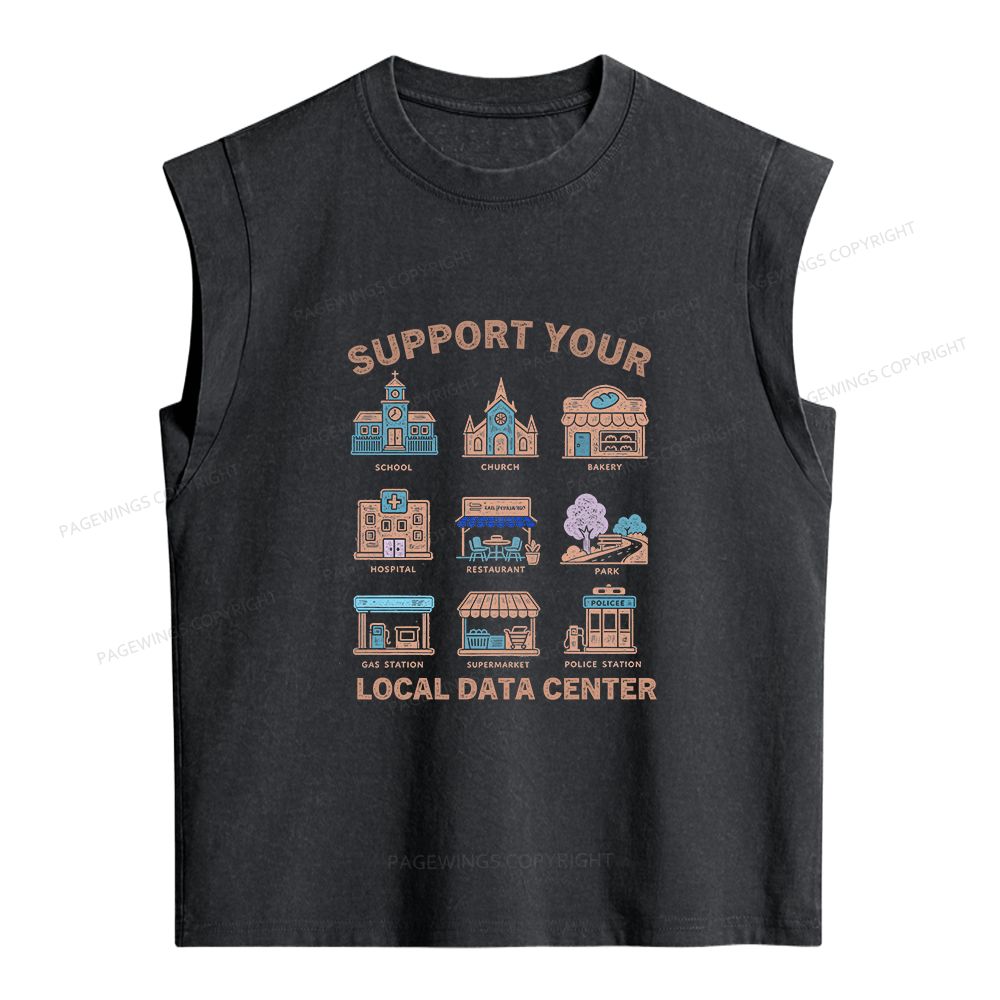 Pagewings Support Your Local Data Center Women's Washed Tank Top