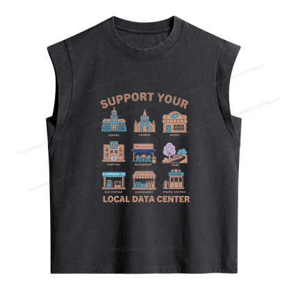 Pagewings Support Your Local Data Center Women's Washed Tank Top