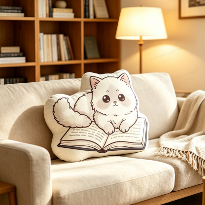 Pagewings Bookish Cat Shaped Throw Pillow