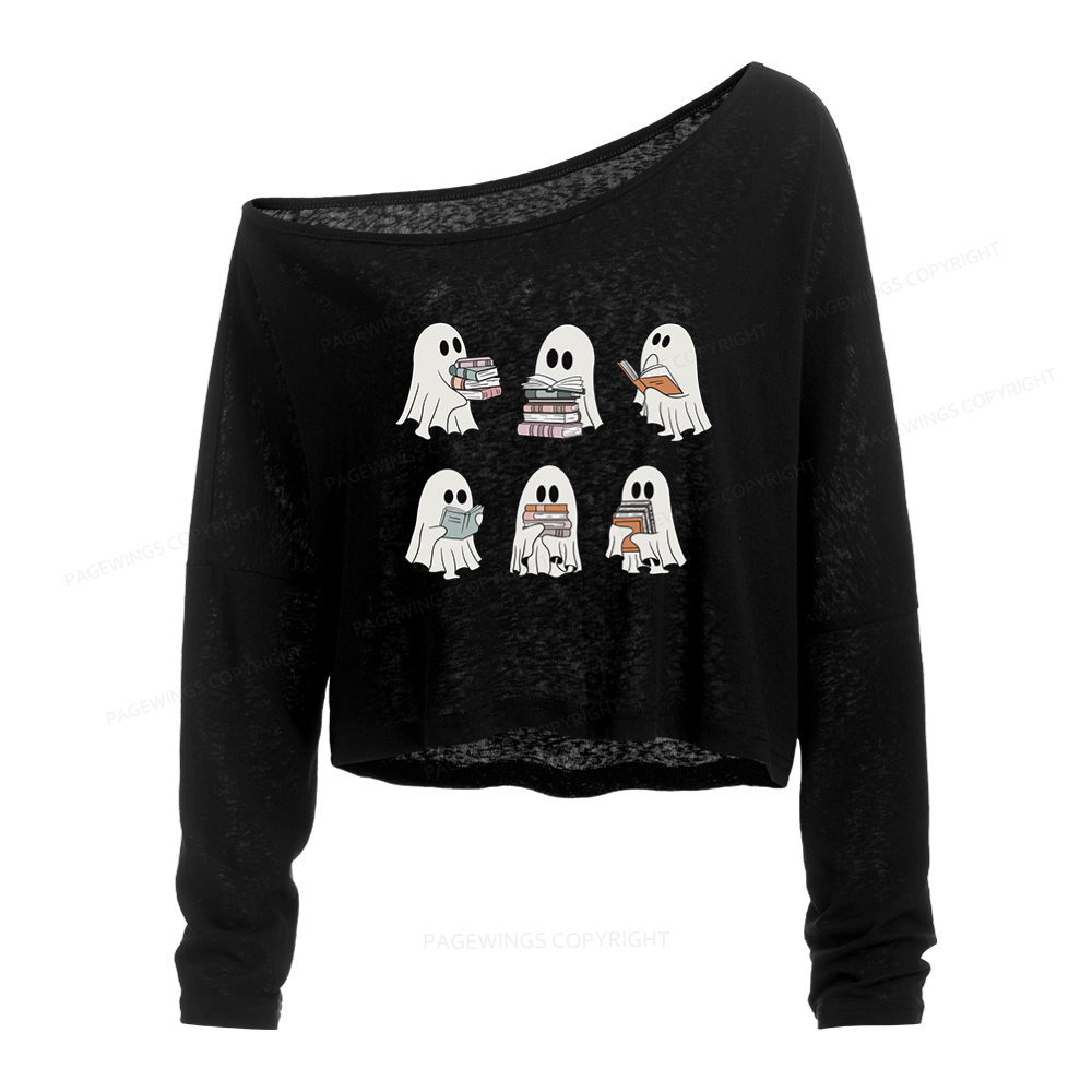 Pagewings Ghost Reading Slouchy Long Sleeve Off Shoulder T-shirt