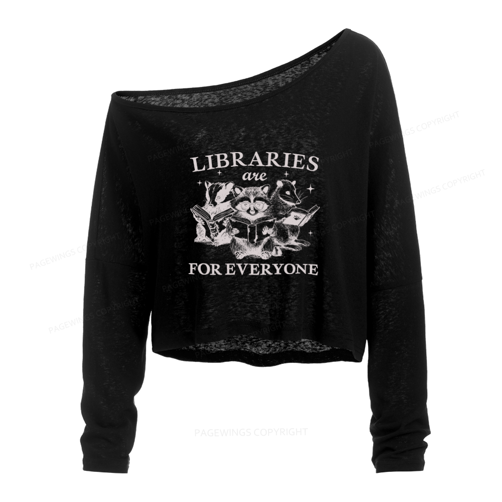 Pagewings Libraries Are For Everyone Slouchy Long Sleeve Off Shoulder T-shirt