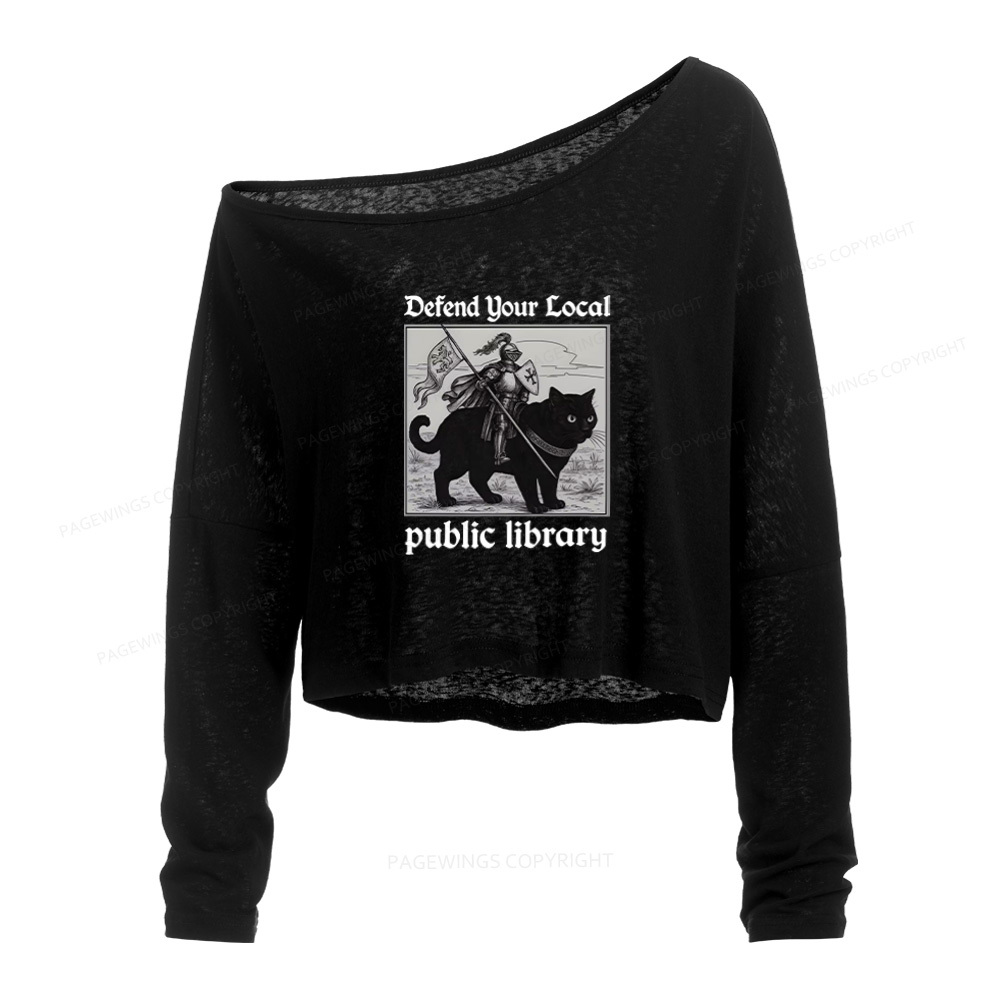 Pagewings Defend Your Local public library Slouchy Long Sleeve Off Shoulder T-shirts