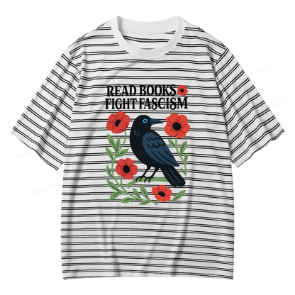 Pagewings Read Books Fight Fascism Unisex Striped T-Shirt